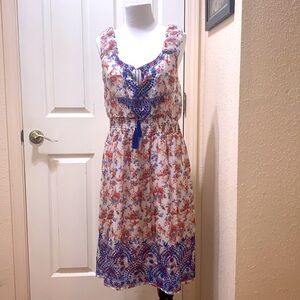 Sundance Bohemian Silk Midi Dress Floral Embroidery Tassels Lined Sz M